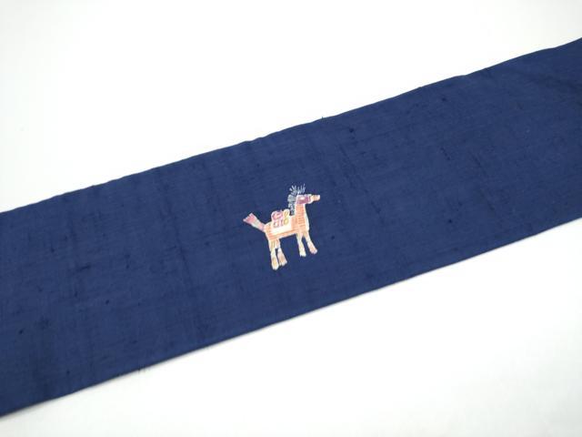 平和屋着物●九寸名古屋帯　紬地　馬　正絹　逸品　CABG6309hy