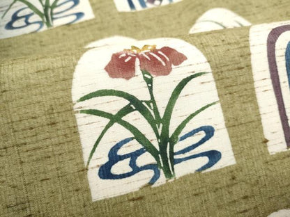 平和屋着物●人間国宝 芹沢圭介一番弟子　下平清人　九寸名古屋帯　紬地　型絵染め　幾何学花文　証紙付き　正絹　逸品　CABG6310hy