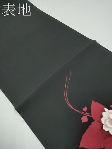 平和屋着物●塩瀬　九寸開き名古屋帯　ろうけつ染　舞花文　黒地　金糸　正絹　逸品　CABG6318hy