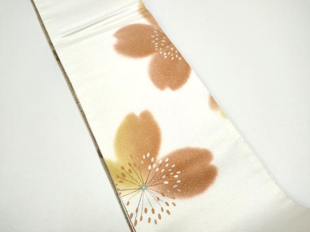平和屋着物●両方向　両面　半幅帯　舞桜文　銀通し地　正絹　逸品　CABG6321hy