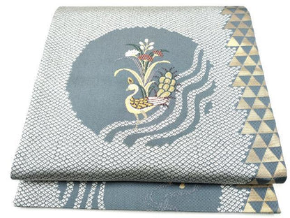 平和屋着物●六通柄袋帯　孔雀花文　金糸　正絹　逸品　CABG6359hy