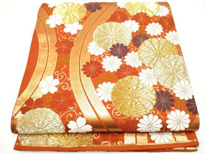 平和屋着物●西陣　河合美術織物謹製　六通柄袋帯　唐織　立涌菊文　金糸　正絹　逸品　CABG6362hy