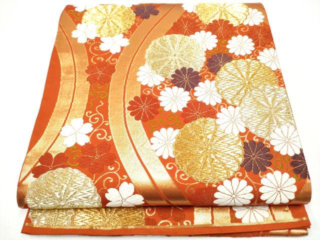 平和屋着物●西陣　河合美術織物謹製　六通柄袋帯　唐織　立涌菊文　金糸　正絹　逸品　CABG6362hy