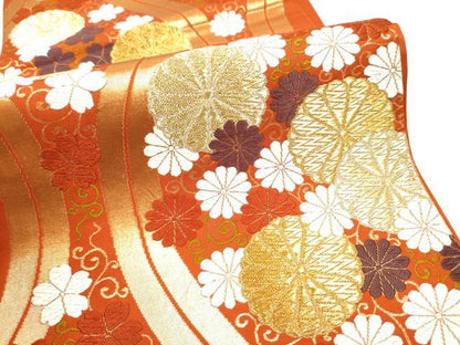 平和屋着物●西陣　河合美術織物謹製　六通柄袋帯　唐織　立涌菊文　金糸　正絹　逸品　CABG6362hy