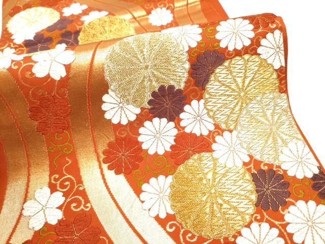 平和屋着物●西陣　河合美術織物謹製　六通柄袋帯　唐織　立涌菊文　金糸　正絹　逸品　CABG6362hy