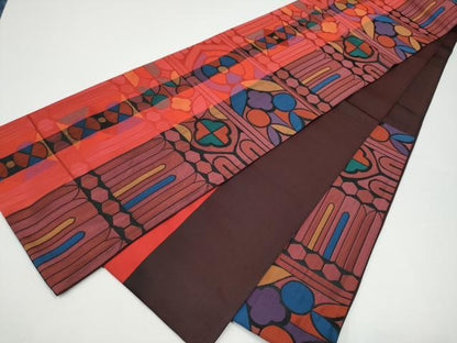 平和屋着物●皆川泰蔵　染色家　六通柄袋帯　幾何学文様　正絹　逸品　CABG6363hy
