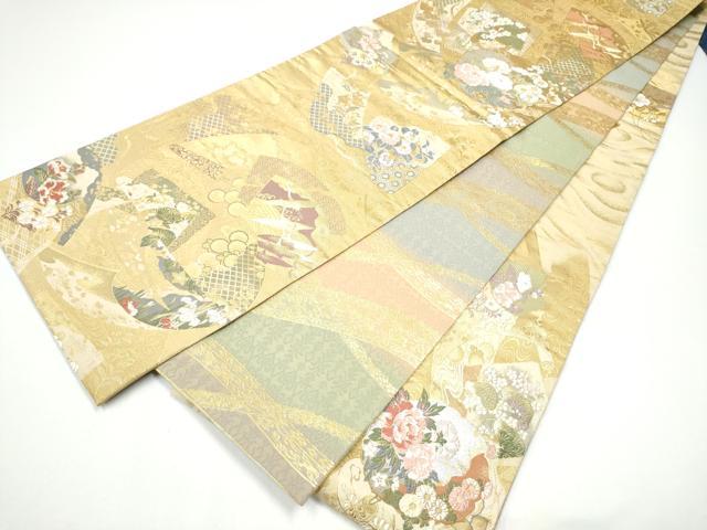 平和屋着物●両面　両方向　六通柄袋帯　唐織　四季草花絵巻　道長取菊花文　金糸　正絹　逸品　CABG6366hy