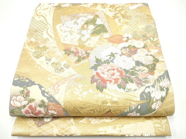 平和屋着物●両面　両方向　六通柄袋帯　唐織　四季草花絵巻　道長取菊花文　金糸　正絹　逸品　CABG6366hy
