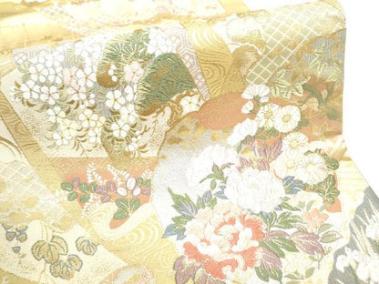 平和屋着物●両面　両方向　六通柄袋帯　唐織　四季草花絵巻　道長取菊花文　金糸　正絹　逸品　CABG6366hy