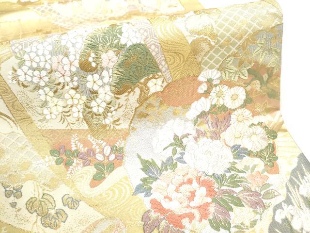 平和屋着物●両面　両方向　六通柄袋帯　唐織　四季草花絵巻　道長取菊花文　金糸　正絹　逸品　CABG6366hy
