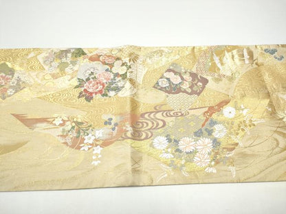平和屋着物●両面　両方向　六通柄袋帯　唐織　四季草花絵巻　道長取菊花文　金糸　正絹　逸品　CABG6366hy