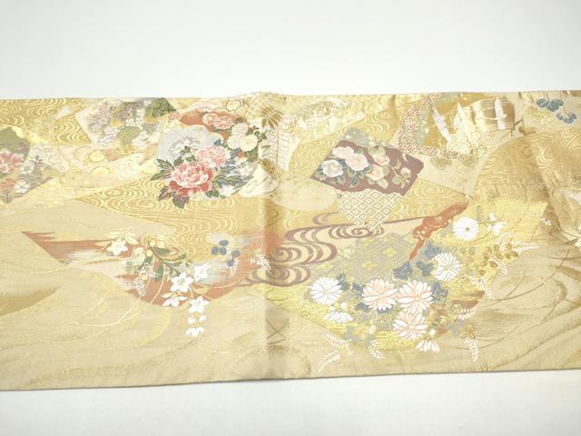 平和屋着物●両面　両方向　六通柄袋帯　唐織　四季草花絵巻　道長取菊花文　金糸　正絹　逸品　CABG6366hy