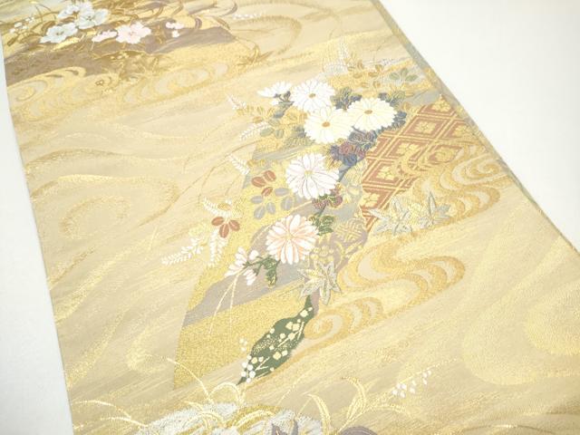 平和屋着物●両面　両方向　六通柄袋帯　唐織　四季草花絵巻　道長取菊花文　金糸　正絹　逸品　CABG6366hy