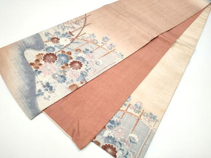 平和屋着物●太鼓柄袋帯　紬地　刺繍　舞花文　金糸　正絹　逸品　CABG6370hy