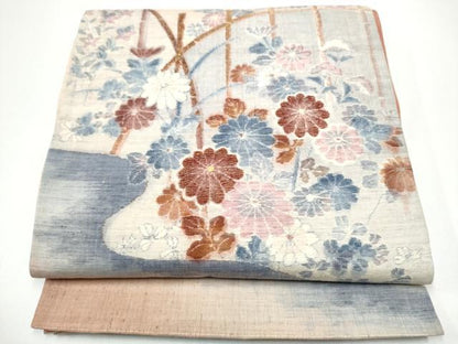 平和屋着物●太鼓柄袋帯　紬地　刺繍　舞花文　金糸　正絹　逸品　CABG6370hy