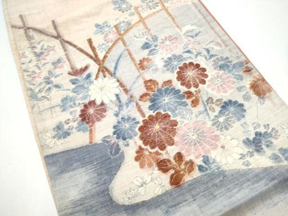 平和屋着物●太鼓柄袋帯　紬地　刺繍　舞花文　金糸　正絹　逸品　CABG6370hy