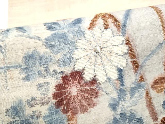 平和屋着物●太鼓柄袋帯　紬地　刺繍　舞花文　金糸　正絹　逸品　CABG6370hy
