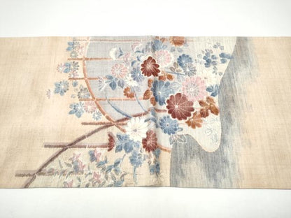 平和屋着物●太鼓柄袋帯　紬地　刺繍　舞花文　金糸　正絹　逸品　CABG6370hy