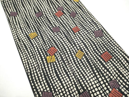 平和屋着物●六通柄袋帯　源氏香文　黒地　正絹　逸品　CABG6378hy