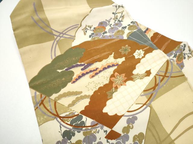 平和屋着物●アンティーク　大正ロマン　九寸名古屋帯　刺繍　扇面草花文　正絹　逸品　CABG6390hy
