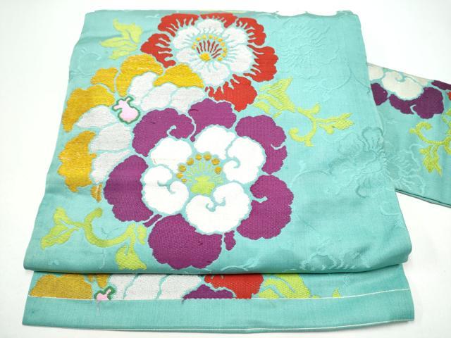 平和屋着物●アンティーク　大正ロマン　九寸名古屋帯　花唐草文　金糸　正絹　逸品　CABG6391hy