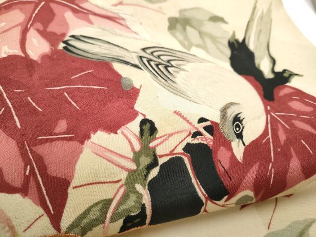 平和屋着物●アンティーク　大正ロマン　九寸名古屋帯　刺繍　葡萄蔦の葉文　正絹　逸品　CABG6396hy