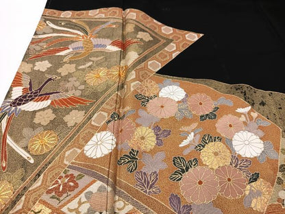 平和屋着物■豪華黒留袖　花鳥文　金彩　正絹　逸品　CABG6406xe
