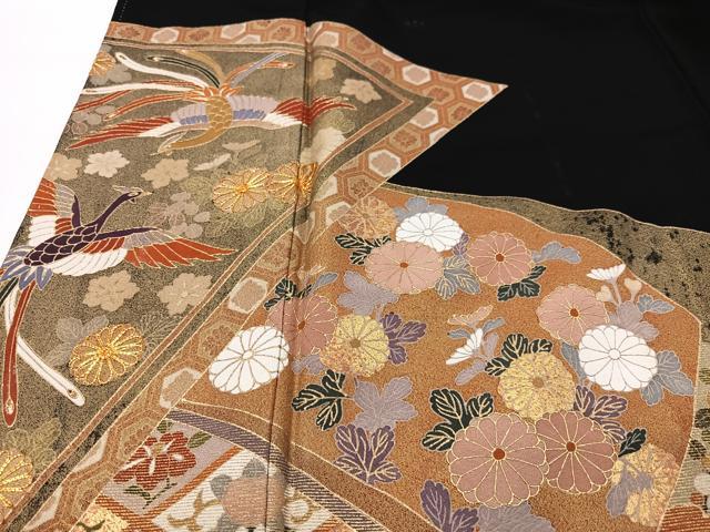 平和屋着物■豪華黒留袖　花鳥文　金彩　正絹　逸品　CABG6406xe