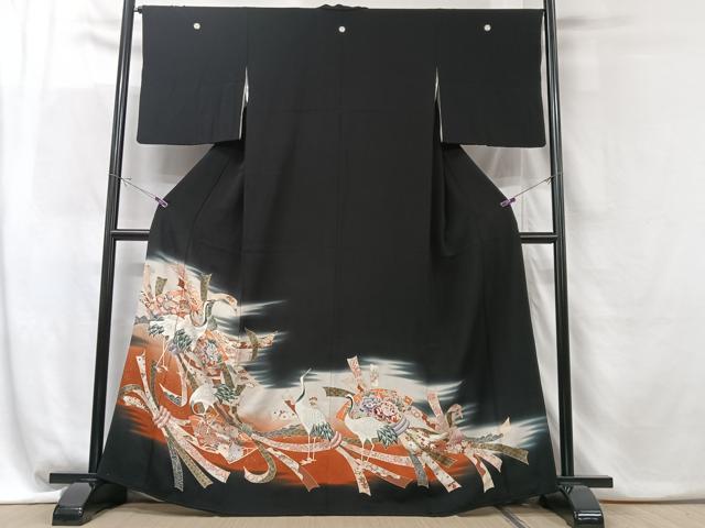平和屋着物■豪華黒留袖　束ね熨斗吉祥地紙花鳥文　暈し染め　金彩　正絹　逸品　CABG6409xe