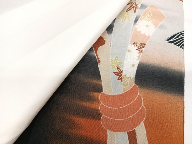 平和屋着物■豪華黒留袖　束ね熨斗吉祥地紙花鳥文　暈し染め　金彩　正絹　逸品　CABG6409xe