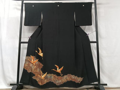 平和屋着物■豪華黒留袖　駒刺繍　飛鶴文　金彩　正絹　逸品　CABG6417xe