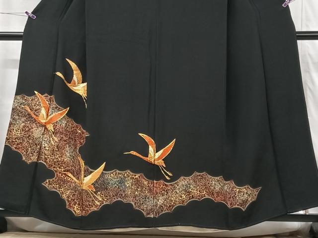 平和屋着物■豪華黒留袖　駒刺繍　飛鶴文　金彩　正絹　逸品　CABG6417xe