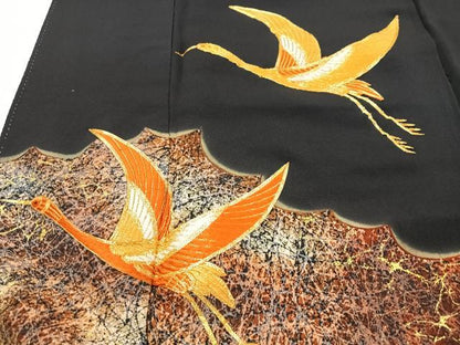平和屋着物■豪華黒留袖　駒刺繍　飛鶴文　金彩　正絹　逸品　CABG6417xe