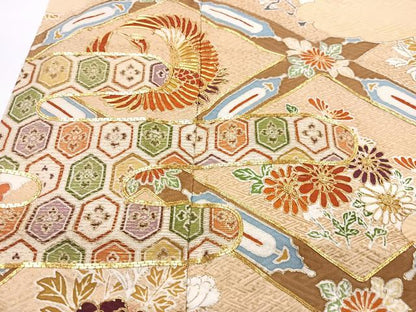 平和屋着物■豪華色留袖　駒刺繍　鳳凰吉祥花文　金彩　正絹　逸品　CABG6418xe