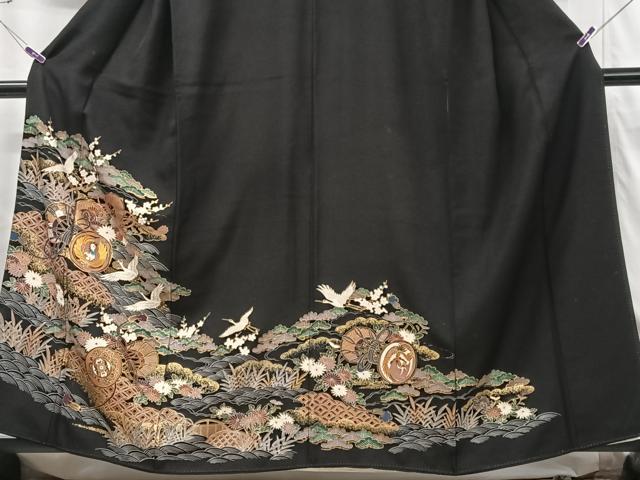 平和屋着物■豪華黒留袖　駒刺繍　飛鶴吉祥花鼓文　金彩　正絹　逸品　CABG6420xe