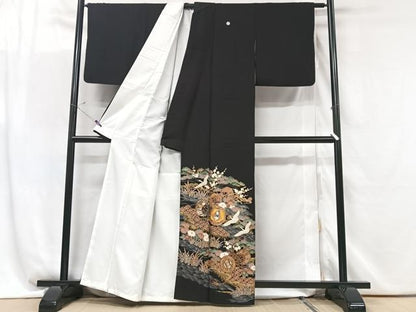 平和屋着物■豪華黒留袖　駒刺繍　飛鶴吉祥花鼓文　金彩　正絹　逸品　CABG6420xe