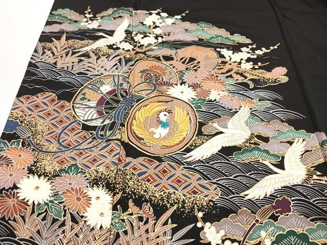 平和屋着物■豪華黒留袖　駒刺繍　飛鶴吉祥花鼓文　金彩　正絹　逸品　CABG6420xe