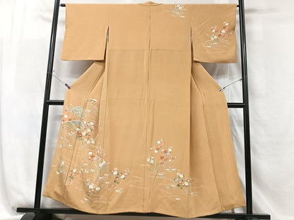 平和屋着物■訪問着　草花文　鬼しぼ縮緬　正絹　逸品　CABG6423xe