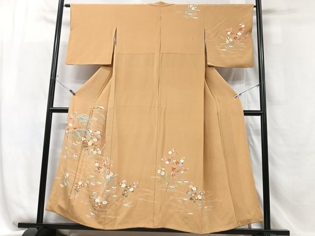 平和屋着物■訪問着　草花文　鬼しぼ縮緬　正絹　逸品　CABG6423xe