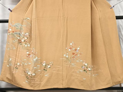 平和屋着物■訪問着　草花文　鬼しぼ縮緬　正絹　逸品　CABG6423xe