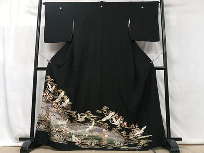 平和屋着物■豪華黒留袖　飛鶴松梅文　暈し染め　金彩　正絹　逸品　CABG6430xe