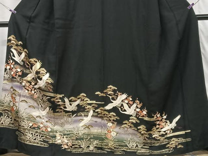 平和屋着物■豪華黒留袖　飛鶴松梅文　暈し染め　金彩　正絹　逸品　CABG6430xe