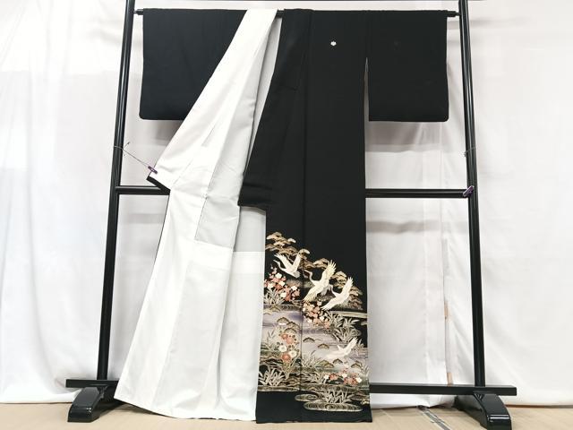 平和屋着物■豪華黒留袖　飛鶴松梅文　暈し染め　金彩　正絹　逸品　CABG6430xe