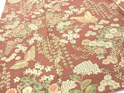 平和屋着物■上質な小紋　花蝶文　鬼しぼ縮緬　正絹　逸品　CABG6440xe