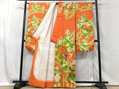平和屋着物■豪華振袖 駒刺繍 草花文 金糸 正絹 逸品 CABG6452xe