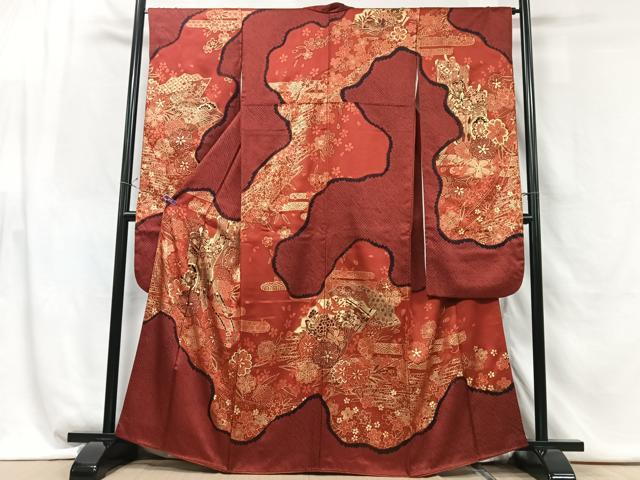 平和屋着物■豪華振袖 御所車扇面花鳥文 金彩 正絹 逸品 CABG6453xe