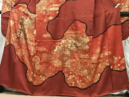 平和屋着物■豪華振袖 御所車扇面花鳥文 金彩 正絹 逸品 CABG6453xe