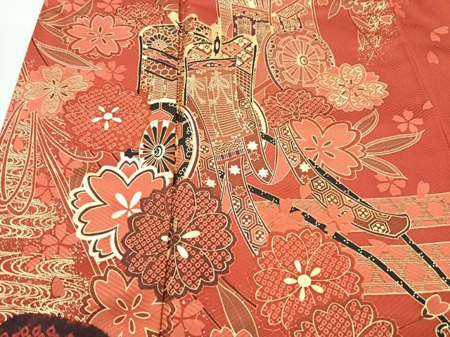 平和屋着物■豪華振袖 御所車扇面花鳥文 金彩 正絹 逸品 CABG6453xe