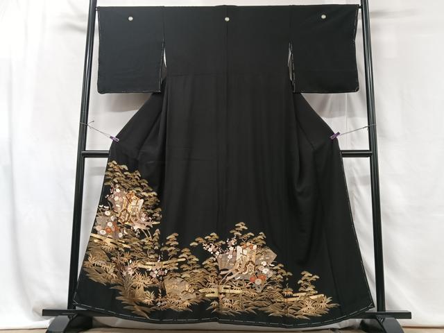 平和屋着物■豪華黒留袖 駒刺繍 御所車浜松文 金彩 正絹 逸品 CABG6464xe