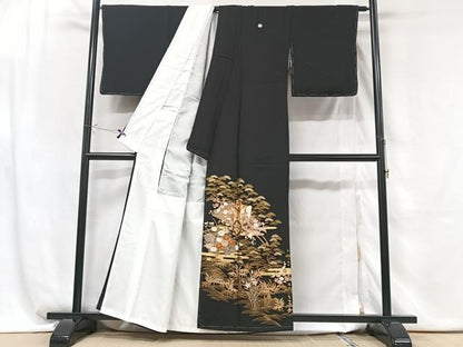 平和屋着物■豪華黒留袖 駒刺繍 御所車浜松文 金彩 正絹 逸品 CABG6464xe
